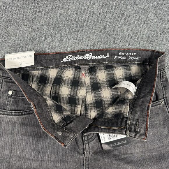 NWT Eddie Bauer Boyfriend Flannel Lined Midrise Straight Jeans Charcoal Size 2 - Picture 5 of 12